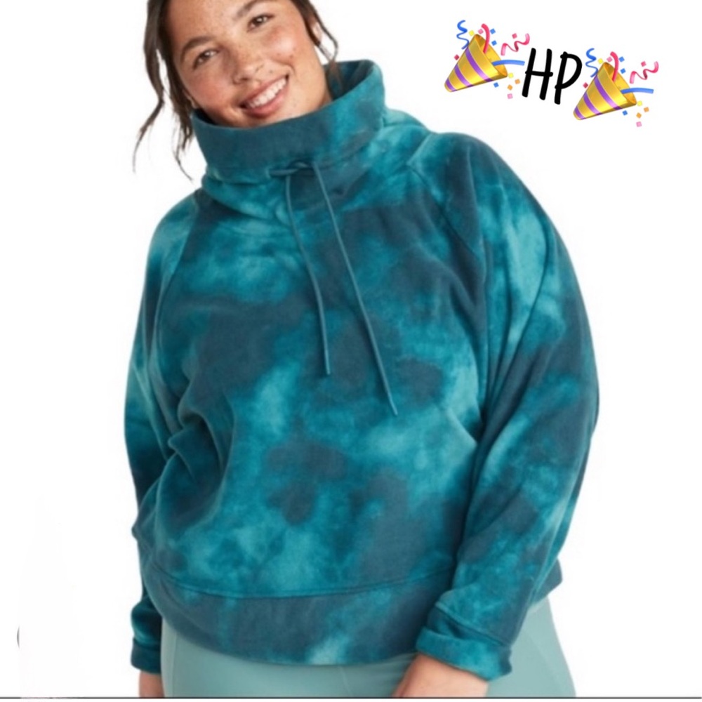 🎉HP🎉, NWT Old Navy Teal Tye Die Cropped Fleece Sweatshirt w/Cowl Neck Size Med